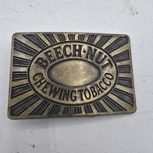 Vintage 1980s Beech-Nut Chewing Tobacco Brass Belt Buckle